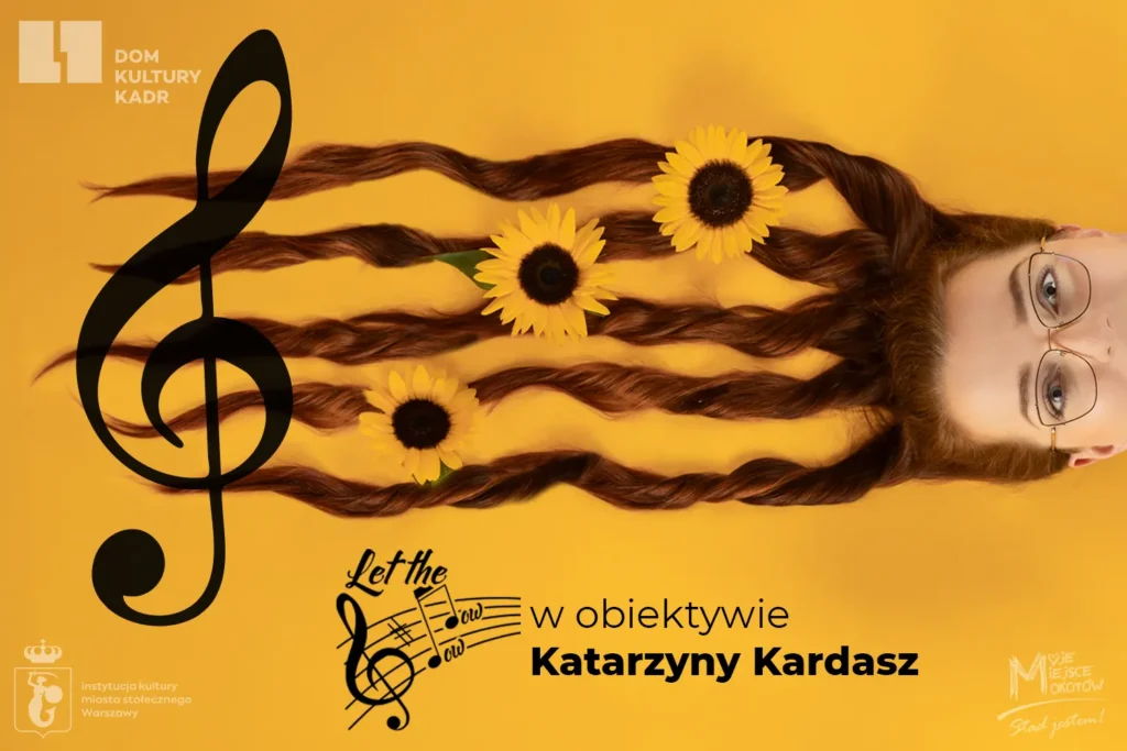 pięciolinia z włosów, kobieta na żółtym tle, portret muzyczny, wystawa fotograficzna